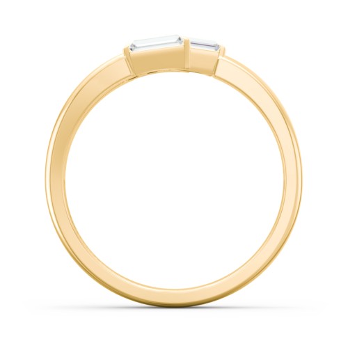 Engravable 3 Baguette Gemstone Ring with Accents – 10K Yellow Gold with Cubic Zirconia and White Premium Zirconia