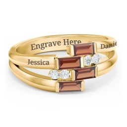 Engravable 4 Baguette Gemstone Ring with Accents
