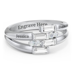 Engravable 4 Baguette Gemstone Ring with Accents