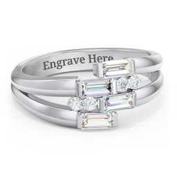 Engravable 4 Baguette Gemstone Ring with Accents