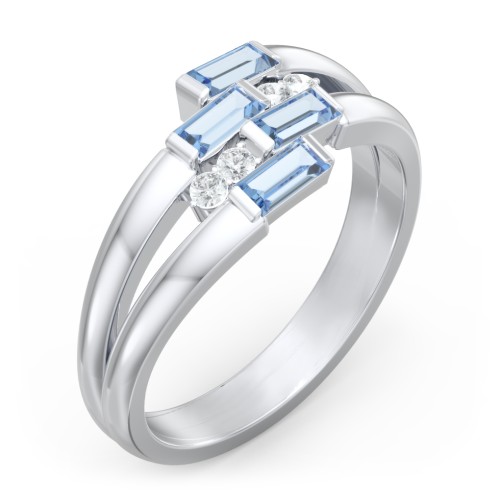 Engravable 4 Baguette Gemstone Ring with Accents