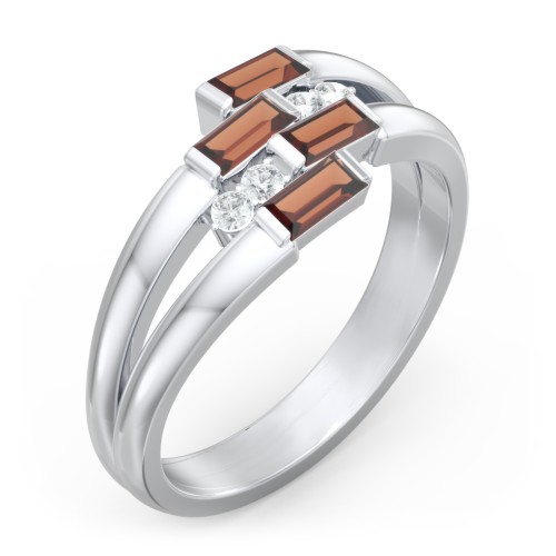 Engravable 4 Baguette Gemstone Ring with Accents