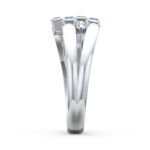 Engravable 4 Baguette Gemstone Ring with Accents