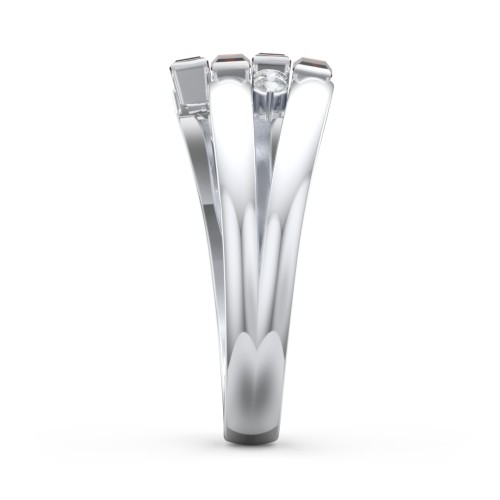 Engravable 4 Baguette Gemstone Ring with Accents