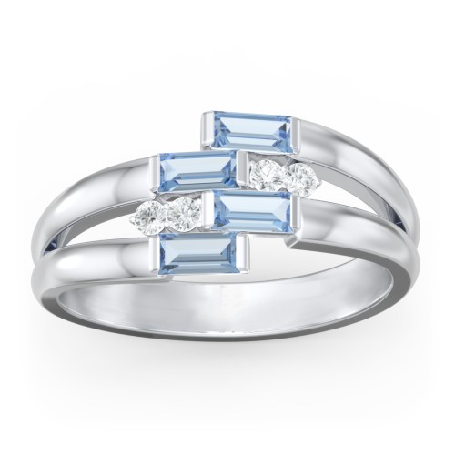Engravable 4 Baguette Gemstone Ring with Accents