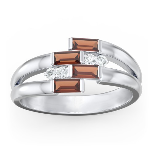 Engravable 4 Baguette Gemstone Ring with Accents