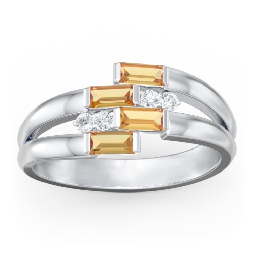 Engravable 4 Baguette Gemstone Ring with Accents