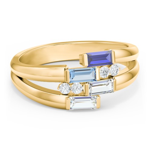 Engravable 4 Baguette Gemstone Ring with Accents