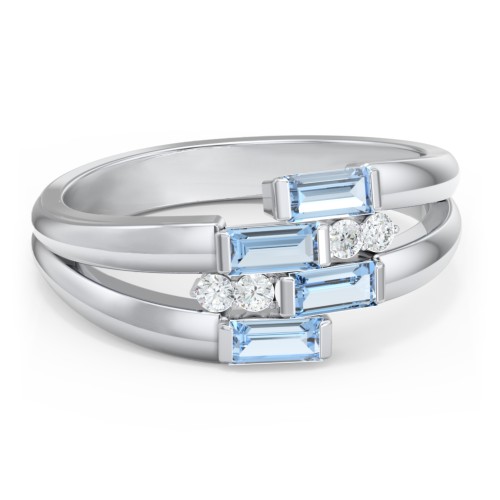 Engravable 4 Baguette Gemstone Ring with Accents