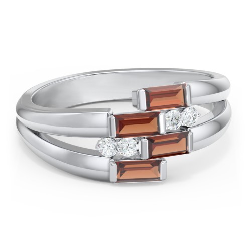 Engravable 4 Baguette Gemstone Ring with Accents
