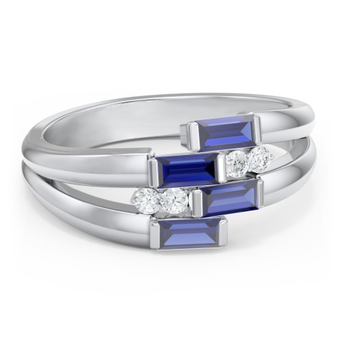 Engravable 4 Baguette Gemstone Ring with Accents