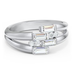 Engravable 4 Baguette Gemstone Ring with Accents – Sterling Silver with Cubic Zirconia and White Premium Zirconia