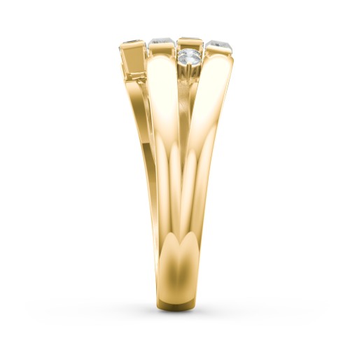 Engravable 4 Baguette Gemstone Ring with Accents – 10K Yellow Gold with Cubic Zirconia and White Premium Zirconia