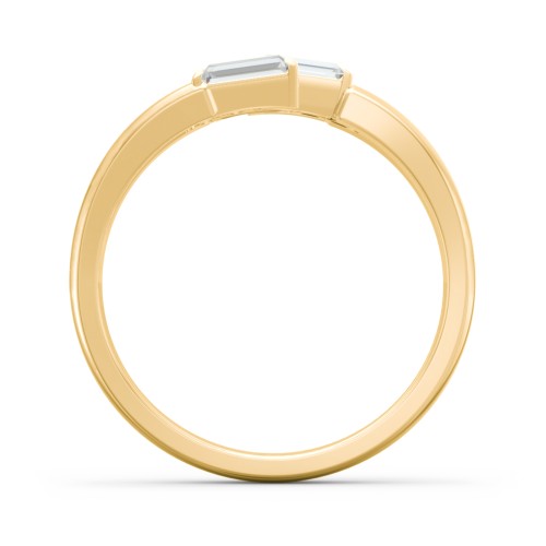 Engravable 4 Baguette Gemstone Ring with Accents – 10K Yellow Gold with Cubic Zirconia and White Premium Zirconia