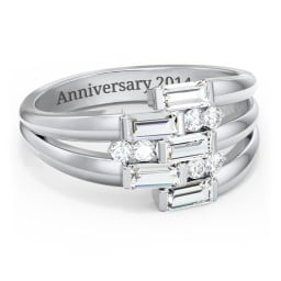 Engravable 5 Baguette Gemstone Ring with Accents