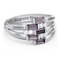 Engravable 5 Baguette Gemstone Ring with Accents