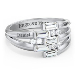 Engravable 5 Baguette Gemstone Ring with Accents in 925 Sterling Silver