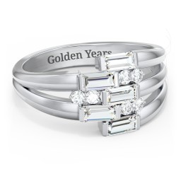 Engravable 5 Baguette Gemstone Ring with Accents