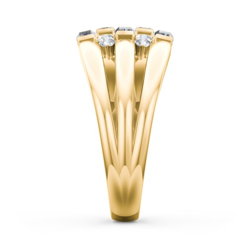 Engravable 5 Baguette Gemstone Ring with Accents – 10K Yellow Gold with Cubic Zirconia and White Premium Zirconia