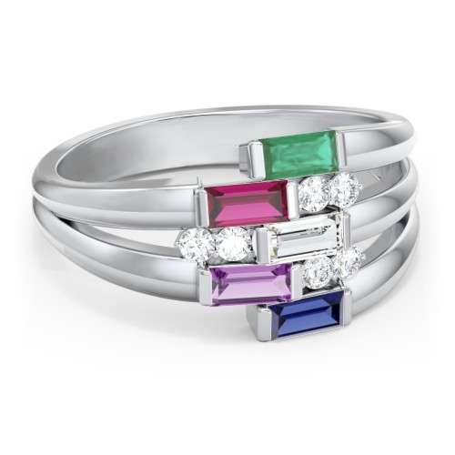 Engravable 5 Baguette Gemstone Ring with Accents