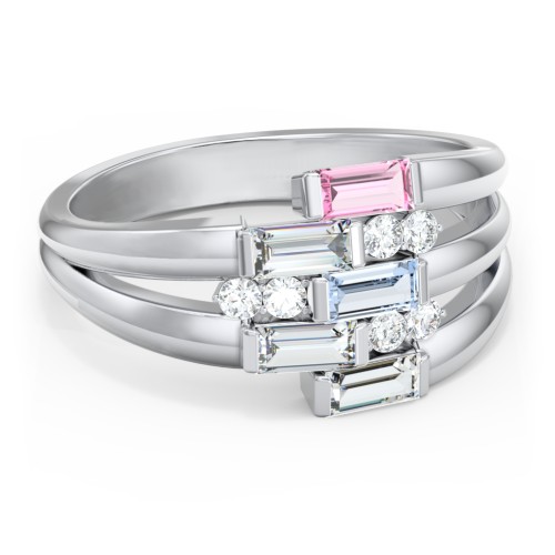 Engravable 5 Baguette Gemstone Ring with Accents