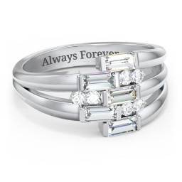Engravable 5 Baguette Gemstone Ring with Accents in 925 Sterling Silver with Diamond