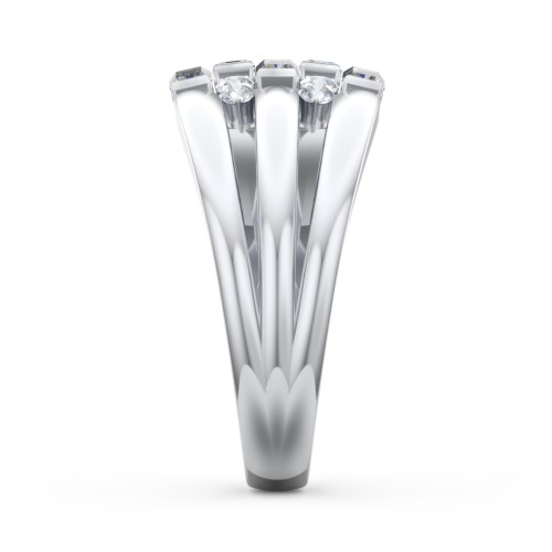 Engravable 5 Baguette Gemstone Ring with Accents – Sterling Silver with Cubic Zirconia and White Premium Zirconia