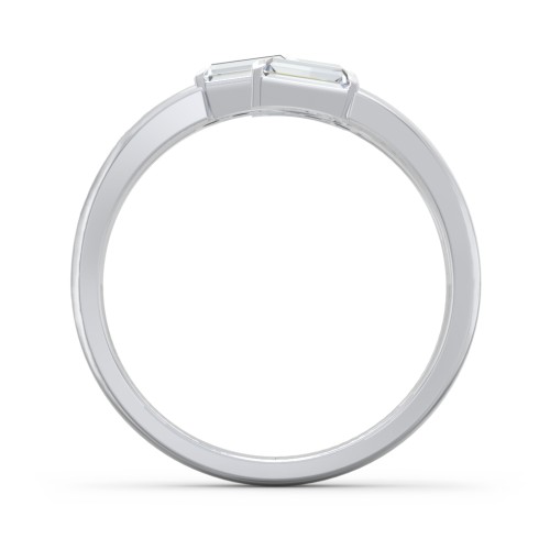 Engravable 5 Baguette Gemstone Ring with Accents – Sterling Silver with Cubic Zirconia and White Premium Zirconia
