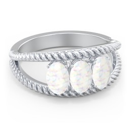 Oval Birthstone Ring with Twisted Rope Band
