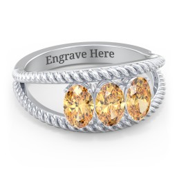 Oval Birthstone Ring with Twisted Rope Band