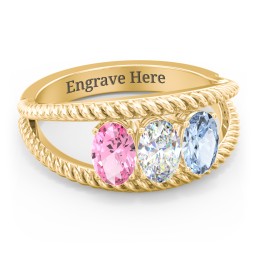 Oval Birthstone Ring with Twisted Rope Band
