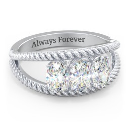Oval Birthstone Ring with Twisted Rope Band in 925 Sterling Silver with Diamond, Aquamarine, and Amethyst