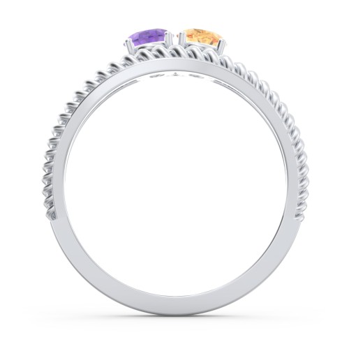 Oval Birthstone Ring with Twisted Rope Band – Sterling Silver with Amethyst and Citrine