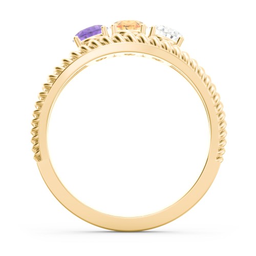 Oval Birthstone Ring with Twisted Rope Band – 10K Yellow Gold with Amethyst, Citrine, and Cubic Zirconia