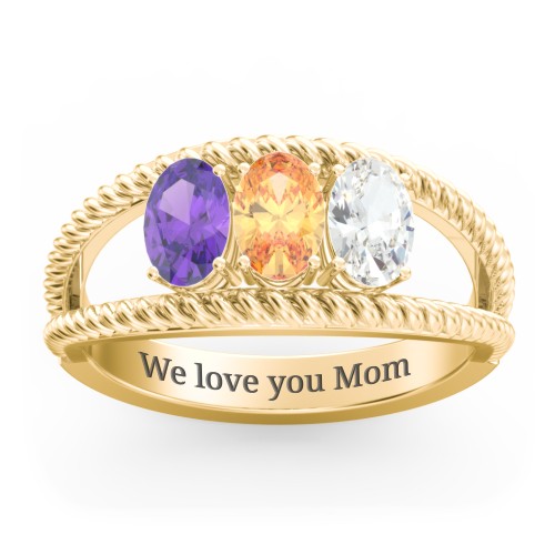 Oval Birthstone Ring with Twisted Rope Band – 10K Yellow Gold with Amethyst, Citrine, and Cubic Zirconia