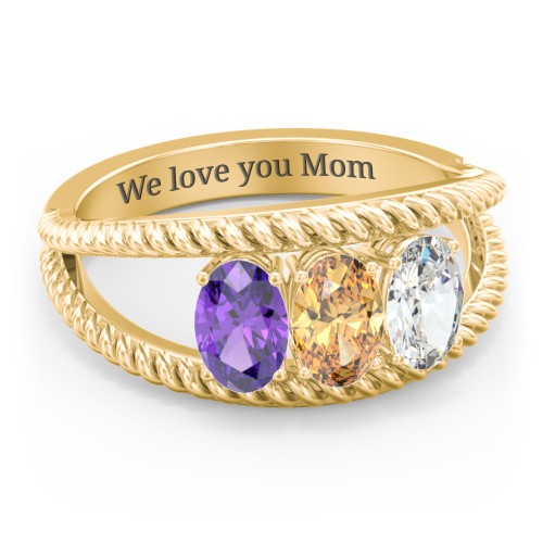Oval Birthstone Ring with Twisted Rope Band – 10K Yellow Gold with Amethyst, Citrine, and Cubic Zirconia