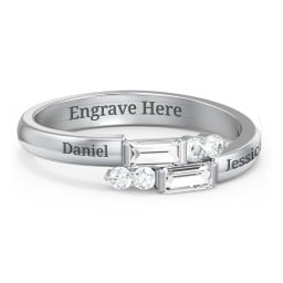Engravable Baguette Gemstone Ring with Accents