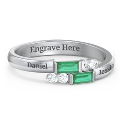 Engravable Baguette Gemstone Ring with Accents
