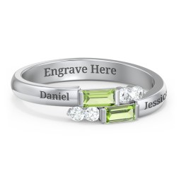 Engravable Baguette Gemstone Ring with Accents