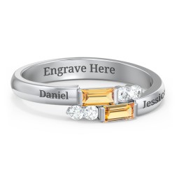 Engravable Baguette Gemstone Ring with Accents