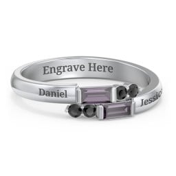 Engravable Baguette Gemstone Ring with Accents