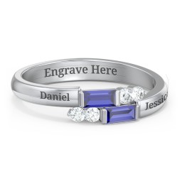 Engravable Baguette Gemstone Ring with Accents