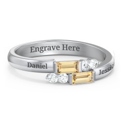 Engravable Baguette Gemstone Ring with Accents