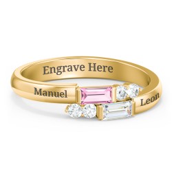 Engravable Baguette Gemstone Ring with Accents
