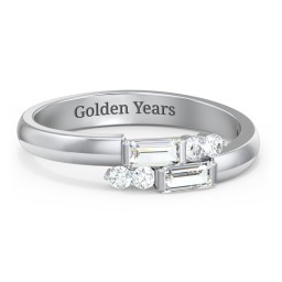 Engravable Baguette Gemstone Ring with Accents