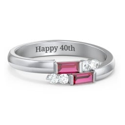 Engravable Baguette Gemstone Ring with Accents