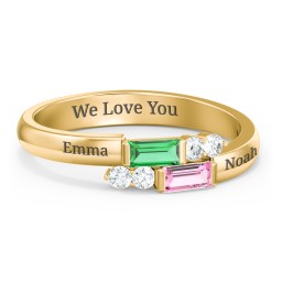 Engravable Baguette Gemstone Ring with Accents