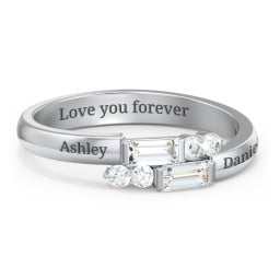 Engravable Baguette Gemstone Ring with Accents