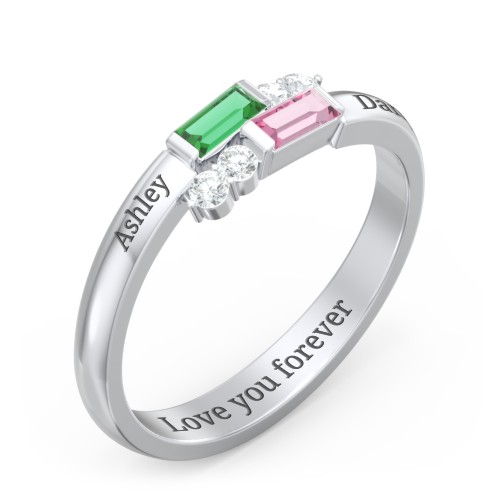 Engravable Baguette Gemstone Ring with Accents