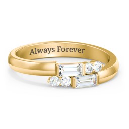 Engravable Baguette Gemstone Ring with Accents in 18K Gold Plated Silver with Diamond